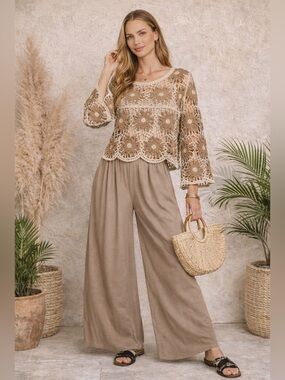3 Piece Bundle Deal- Knit Top, Tank Top, Wide Leg Pants